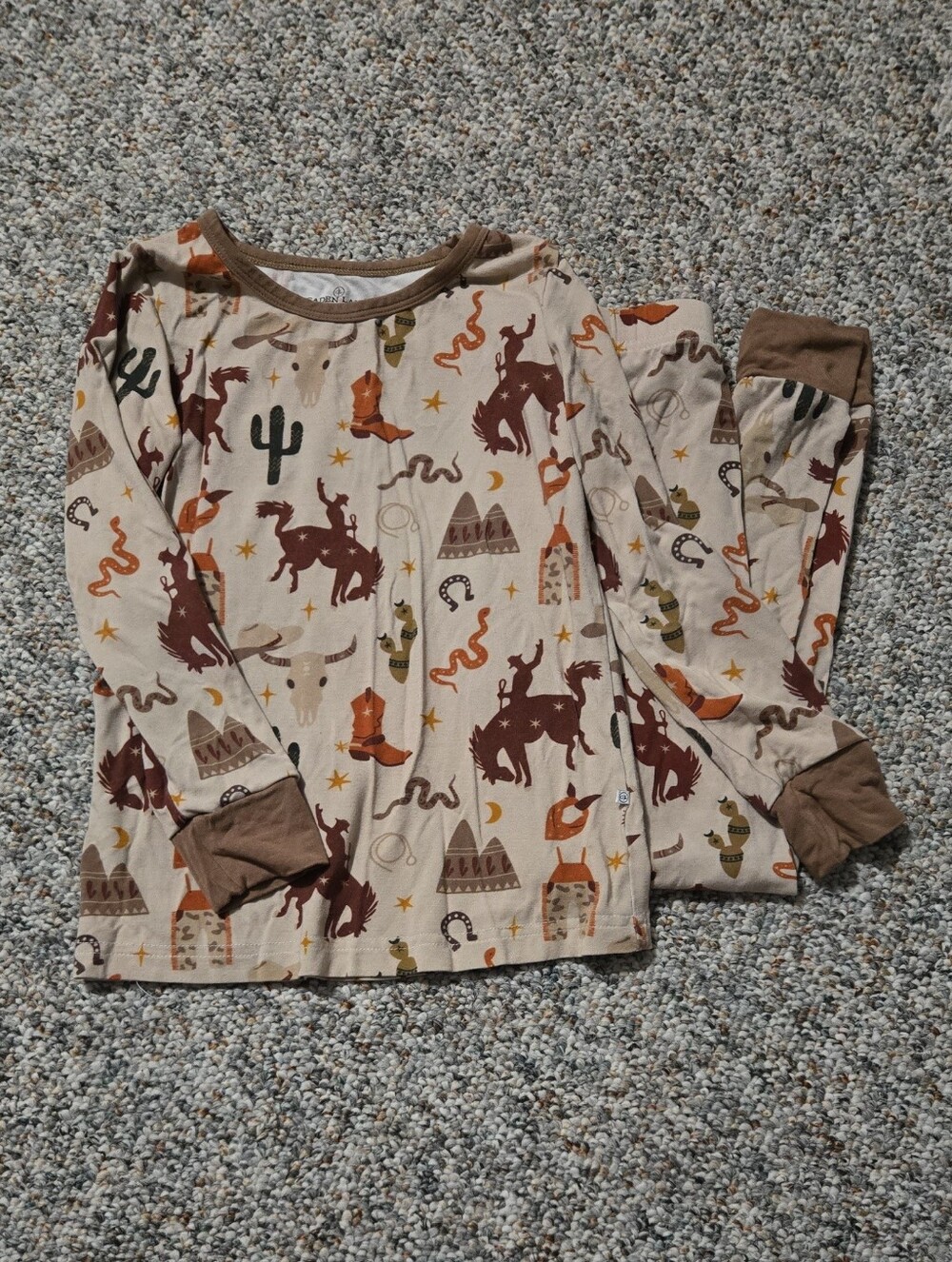Kids Western Cowboy Print Pajama Set - Tan/Brown